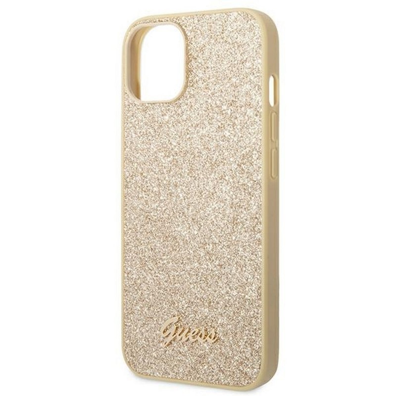 GUESS OVITEK IPHONE 14 PLUS Glitter Flakes Script Metal Logo / gold