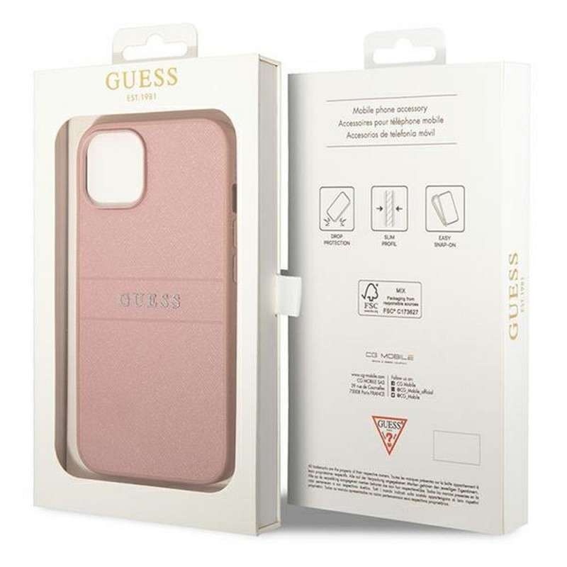 GUESS OVITEK IPHONE 14 PLUS Saffiano With Metal Logo / pink