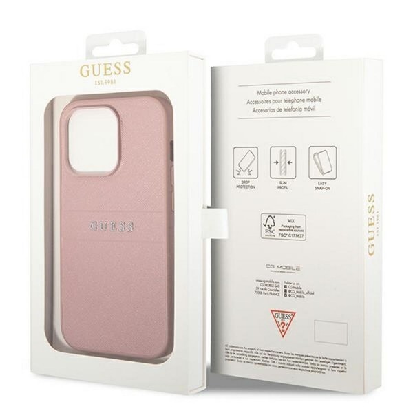 GUESS OVITEK IPHONE 14 PRO MAX Saffiano With Metal Logo / pink