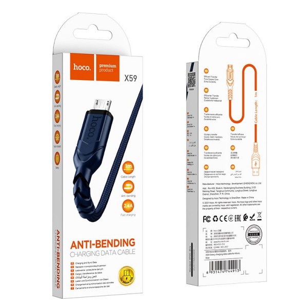 HOCO KABEL USB to Micro 2,4A VICTORY X59 1 metr blue